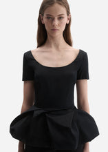 Load image into Gallery viewer, Silk peplum blouse in black
