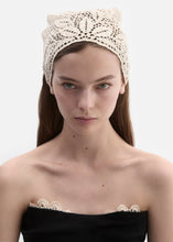Load image into Gallery viewer, Crochet triangle scarf in cream
