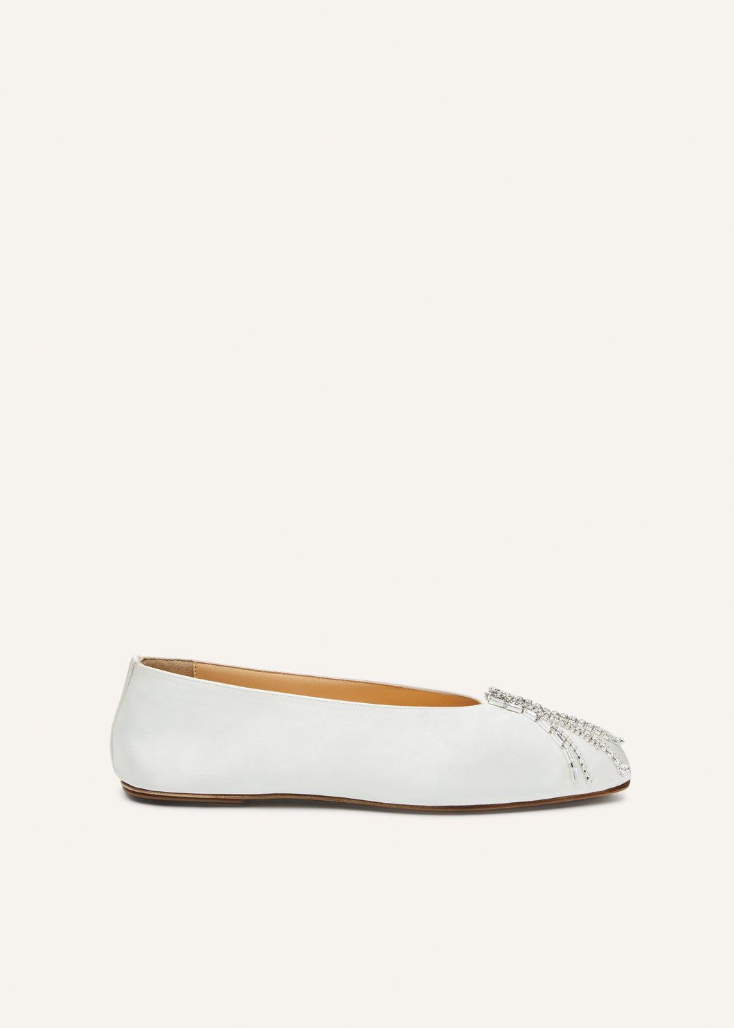 Crystal-embellished satin flats in white
