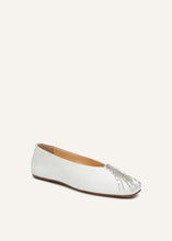 Load image into Gallery viewer, Crystal-embellished satin flats in white
