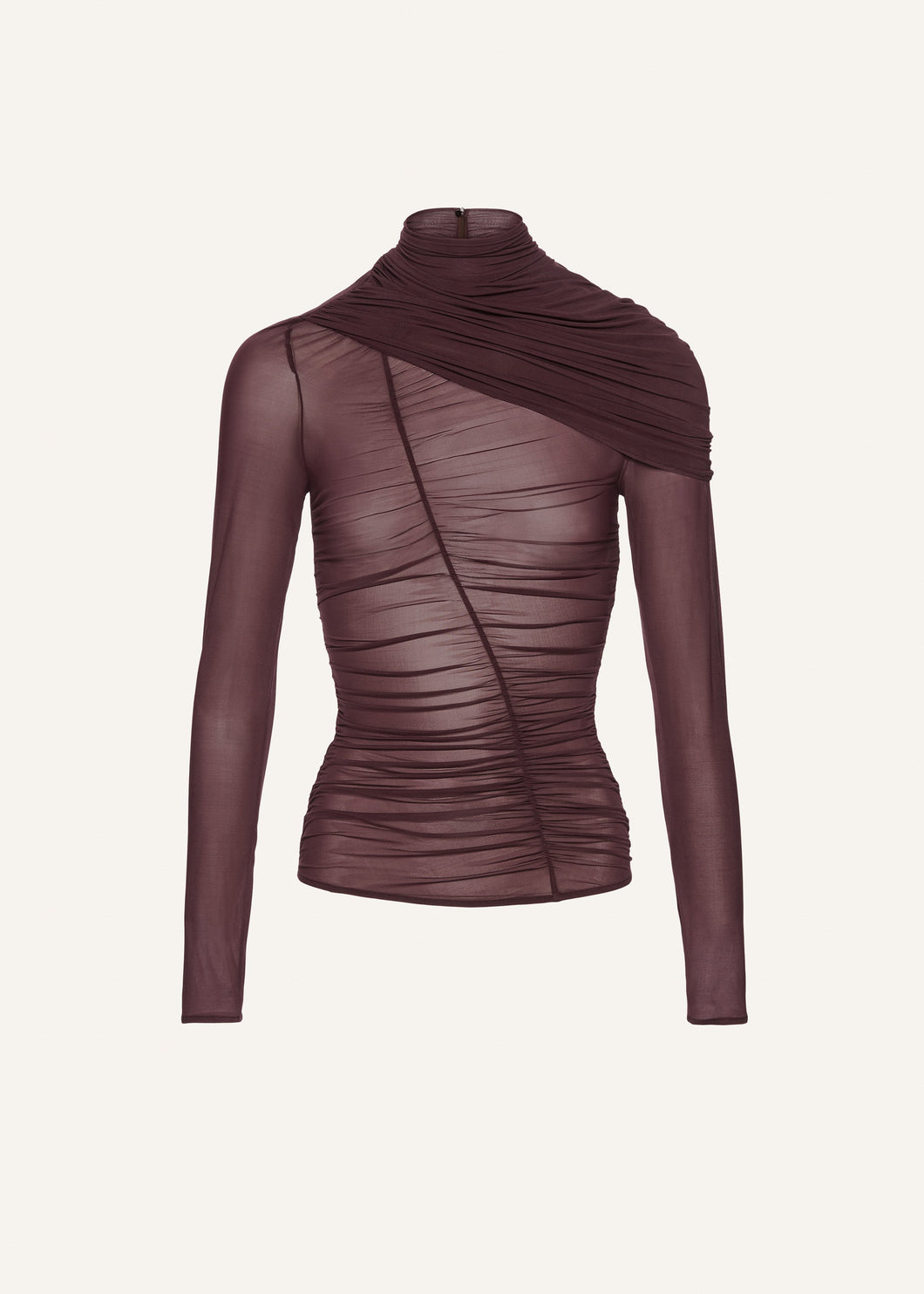 Ruched cape-effect top in burgundy