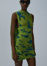 Load image into Gallery viewer, Sheer draped mini dress in green print
