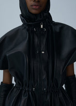 Load image into Gallery viewer, Elasticized leather peplum jacket in black
