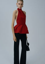 Load image into Gallery viewer, Halter peplum top in red
