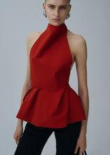 Load image into Gallery viewer, Halter peplum top in red

