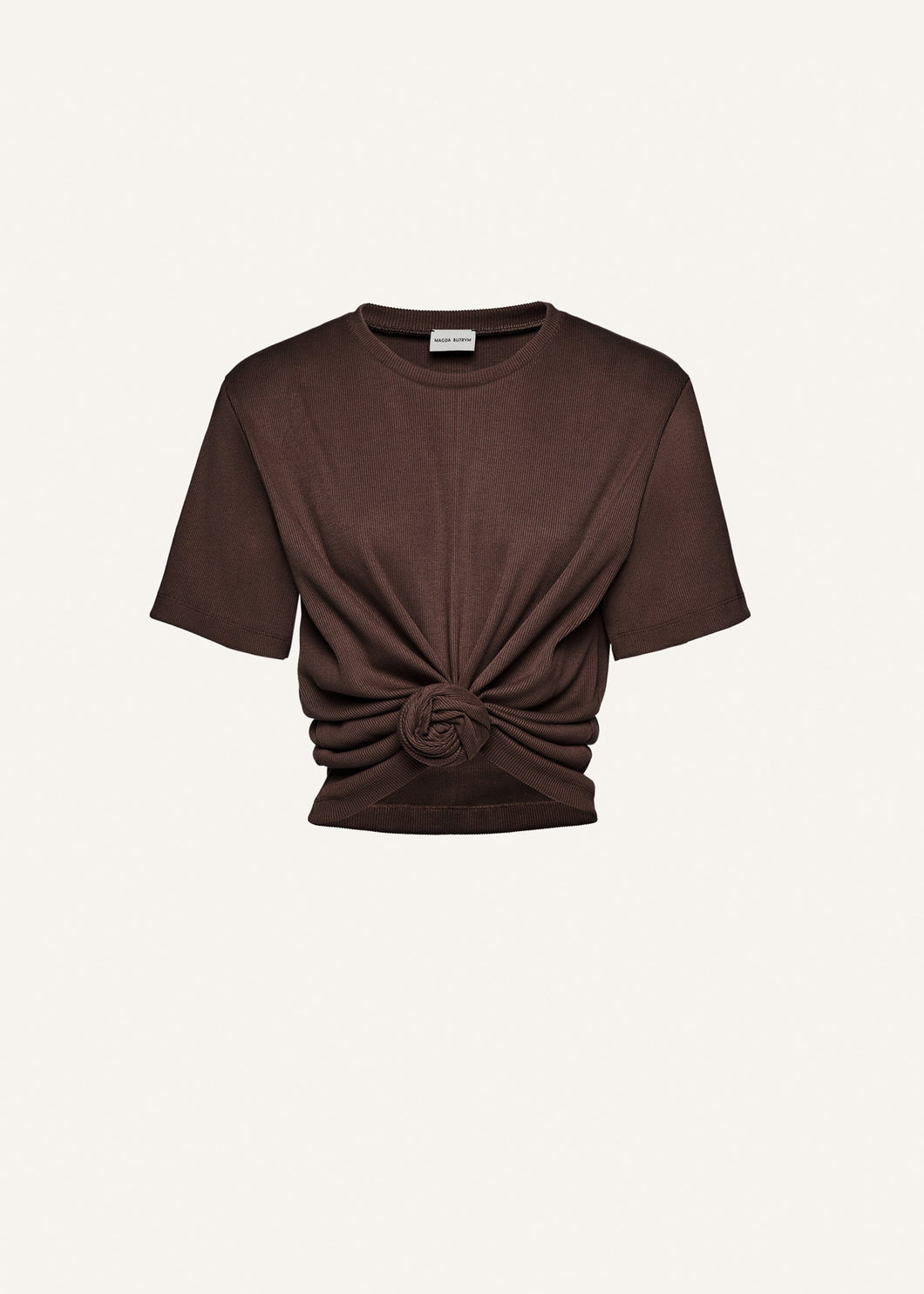 Knotted ribbed t-shirt in brown