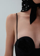Load image into Gallery viewer, 3D flower retro bustier swimsuit in black
