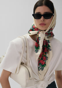 Folk floral print scarf in cream