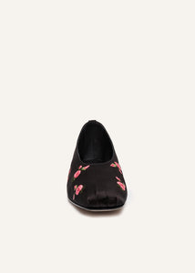 PF23 BALLET FLATS EMBROIDERY SATIN BLACK