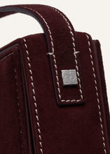 Load image into Gallery viewer, Apolonia bag in burgundy suede with flower charm
