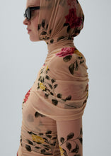 Load image into Gallery viewer, Draped high neck midi dress in beige print
