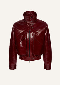 Vintage patent leather bomber jacket in bordeaux