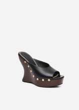 Load image into Gallery viewer, Leather wedge mules in black
