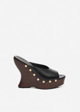 Load image into Gallery viewer, Leather wedge mules in black
