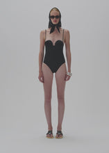 Load and play video in Gallery viewer, 3D flower retro bustier swimsuit in black
