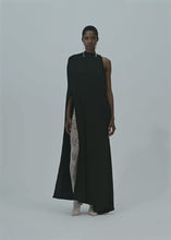 Load and play video in Gallery viewer, One-shoulder cape maxi dress in black

