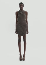 Load and play video in Gallery viewer, High-neck draped mini dress in brown
